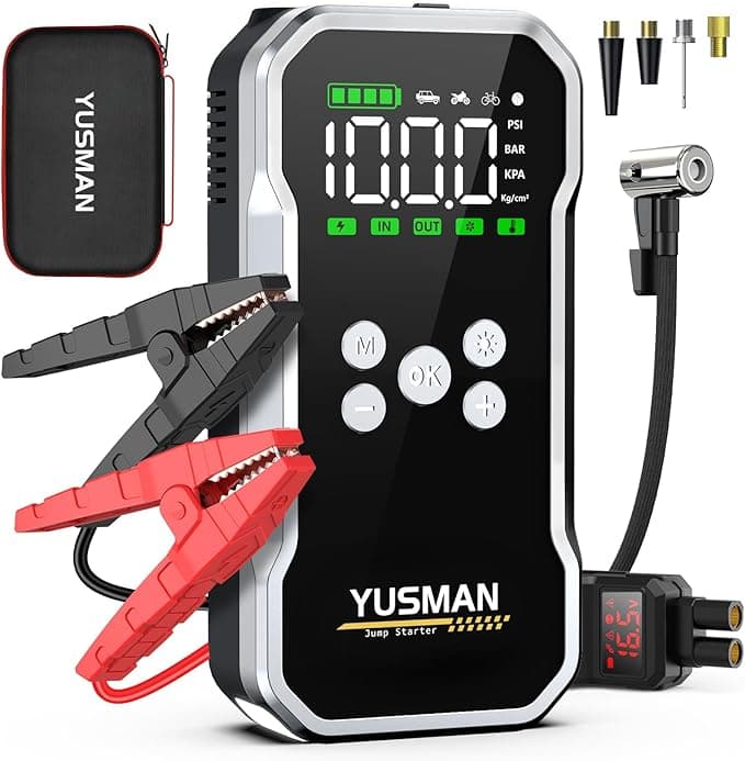 Arrancador de Baterias de Coche con Compresor de Aire Inflador y linterna LED de Emergencia